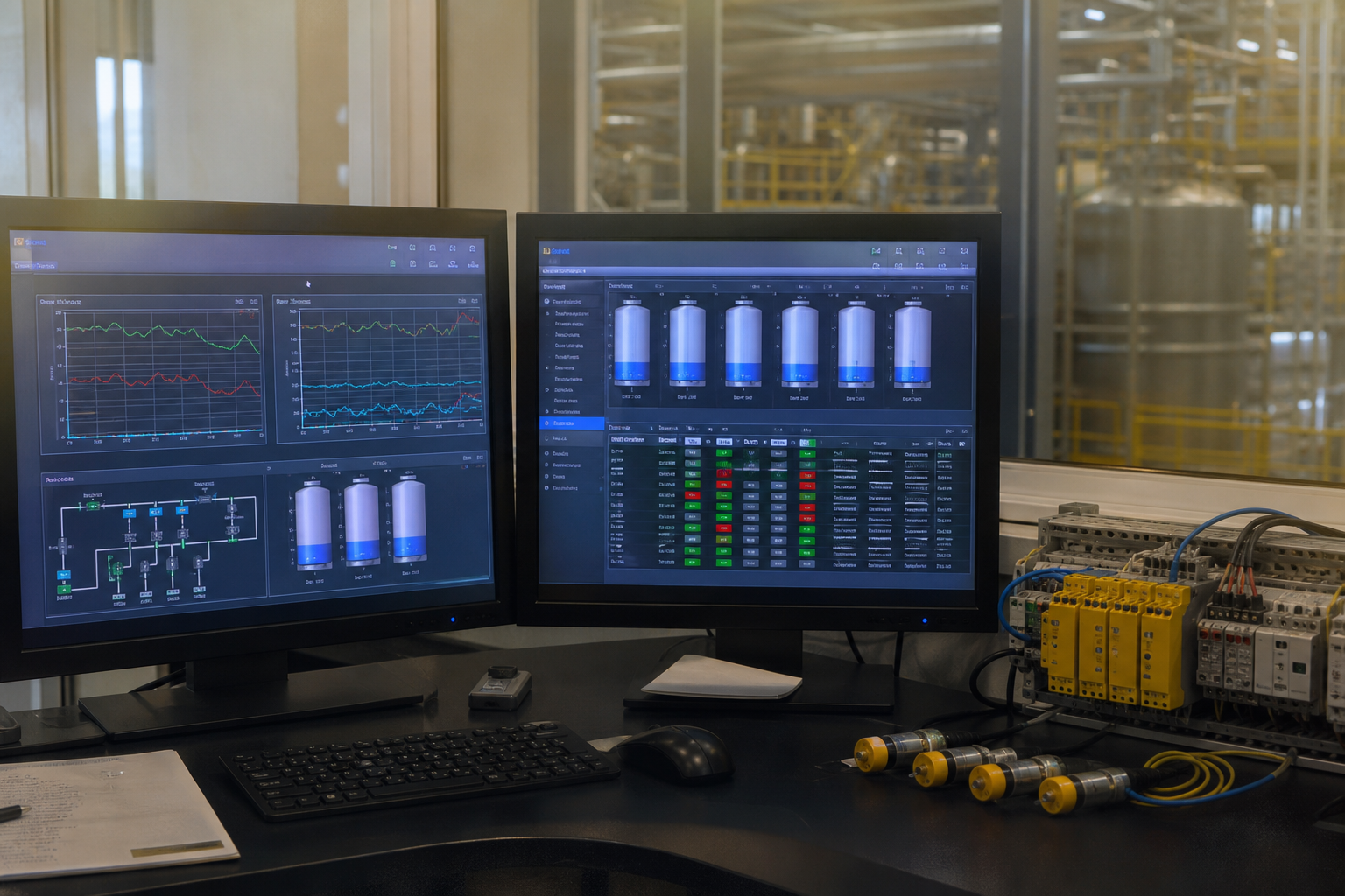 Monitoreo SCADA con paneles industriales y sensores